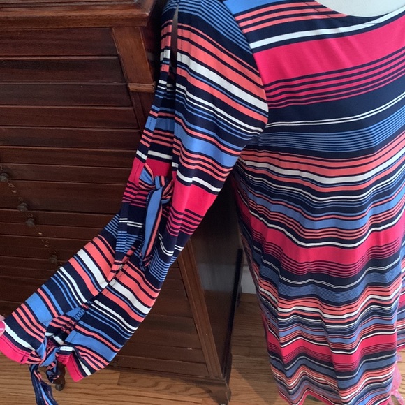 Cupio Bright Stripe Long “Peek-a-Boo” Tie Knot Sleeve Knit Dress - Picture 3 of 8